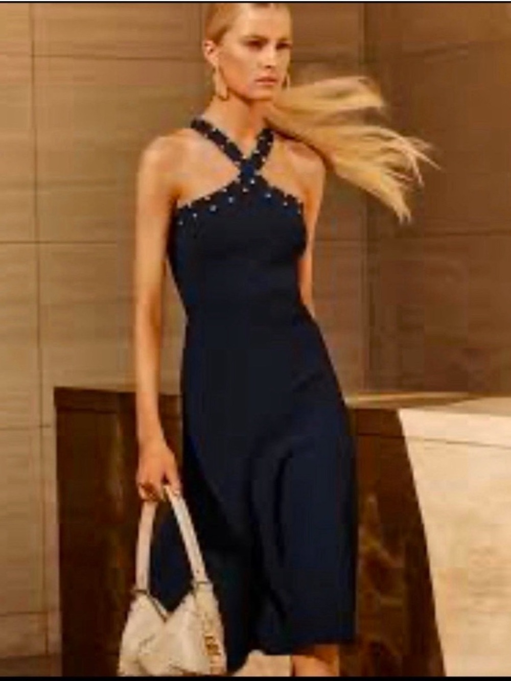 Michael Kors NWT Navy Gold Studded Halter Dress